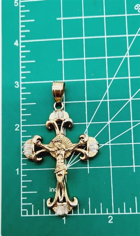 Vintage Large Pendant Cross Crucifix Jesus Faith Religious Baguette