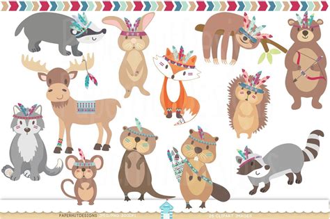 Tribal Woodland Animals Clipart By Paperhutdesigns