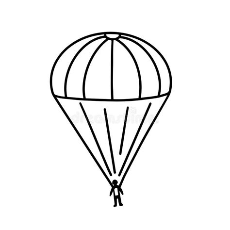 Parachute And Black Silhouette Person Paratrooper Army Landing Stock