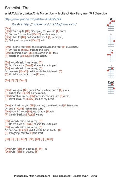 The Scientist Coldplay Ukulele Ukulele Songs Ukelele Chords