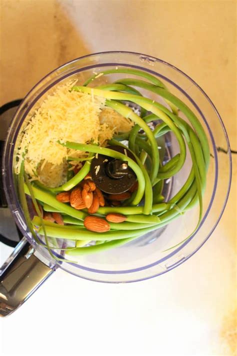 Garlic Scape Pesto Made With Fresh Garlic Scapes And Almonds