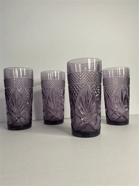 vintage set of 4 cristal d arques france amethyst purple tumblers drinking glasses durand