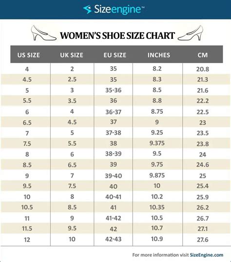 Women S Shoe Size Chart Printable