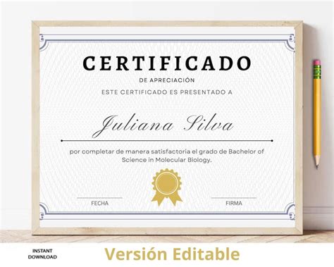 Certificado De Apreciación Premio De Reconocimiento Modelo Etsy