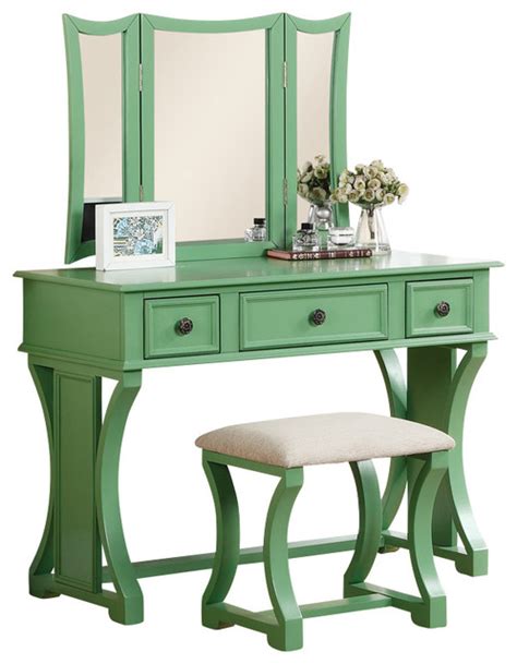 See more ideas about beauty room, makeup rooms, makeup room. Curved Design 3-Panel Mirror Vanity With Stool & Drawer ...