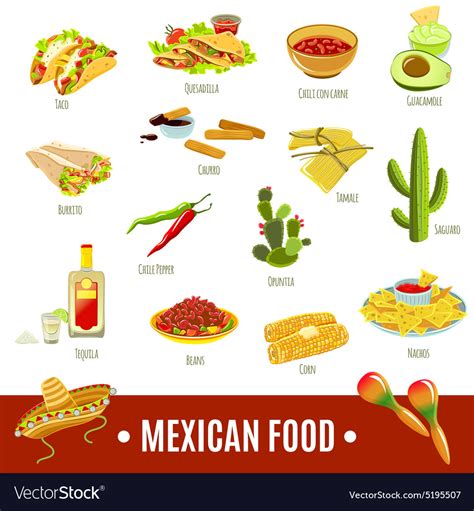 Mexican Food Icon Set Royalty Free Vector Image