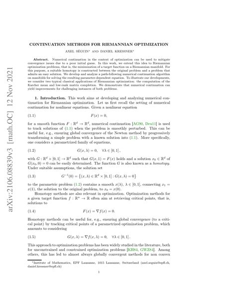 Pdf Continuation Methods For Riemannian Optimization