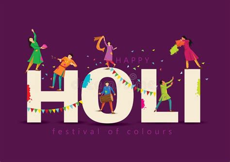 Happy Holi Indian Festival Poster Banner Template Cartoon Young