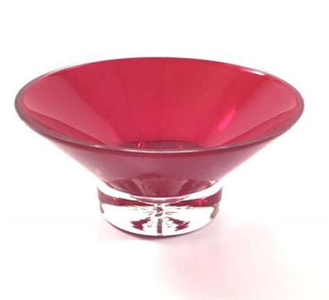 Red Art Glass Swedish Glass Bowl Clear Pedestal With Large Bubble Ebay