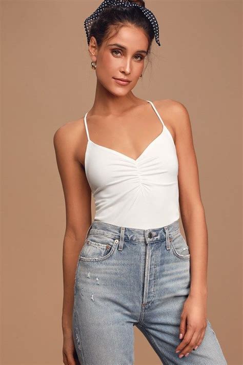 Perfection White Ruched Backless Tank Top In Tank Tops Backless