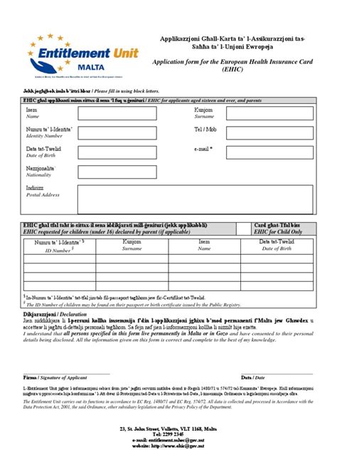 Application Form For The European Health Insurance Card Ehic Pdf