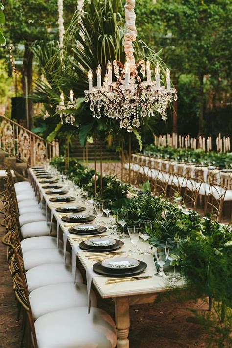 Long Outdoor Wedding Table With Greenery Runner