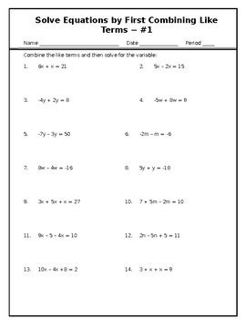 This lesson extends the concept of solving a linear equation in one variable to solving a formula for a particular variable. Solve 1-Variable Equations Worksheets by Mary ONeil | TpT