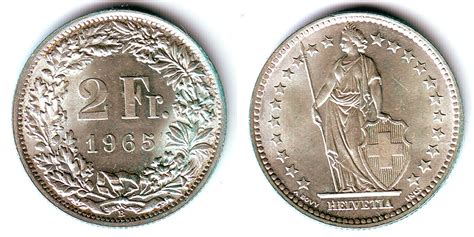 Geprägt wurde die münze von 1911 bis 1922 und ihre. 2 Franken 1965 B Schweiz 2 Franken - stehende Helvetia ...