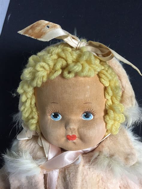Vintage Krueger Oilcloth Doll Cloth Doll Krueger New York Yarn Hair Doll Pink Flannel Doll