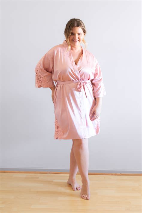 Amelie Blush Pink Lace Satin Bridesmaid Robes