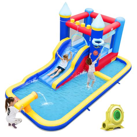 Inflatable Water Slide Bounce House With 680w Blower And 2 Pools Costway