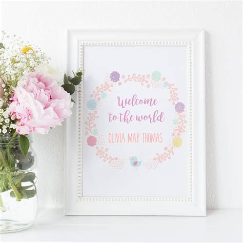 Welcome To The World New Baby Print For Nursery By Rosefinch Studio