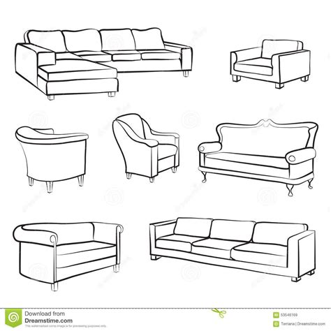 Furniture Sofa And Armchair Set Interior Design Outline Collection