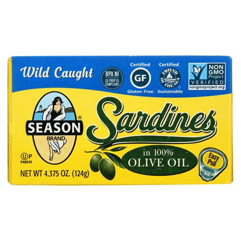 Season Brand Sardines in Pure Olive Oil - Salt Added - Case of 12 - 4.