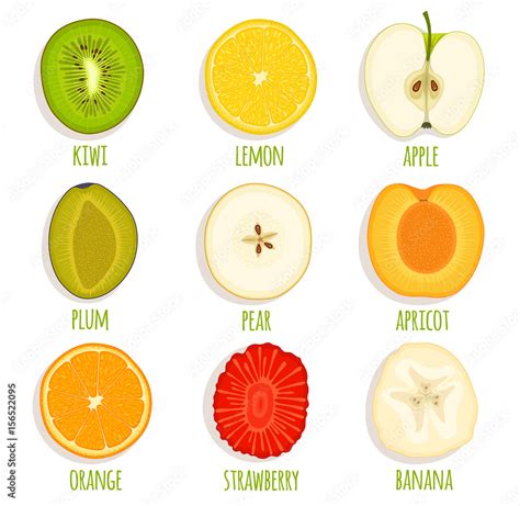 Set Of Sliced Fruit Vector Icon Collection Of Fruit Cut In Half Slide