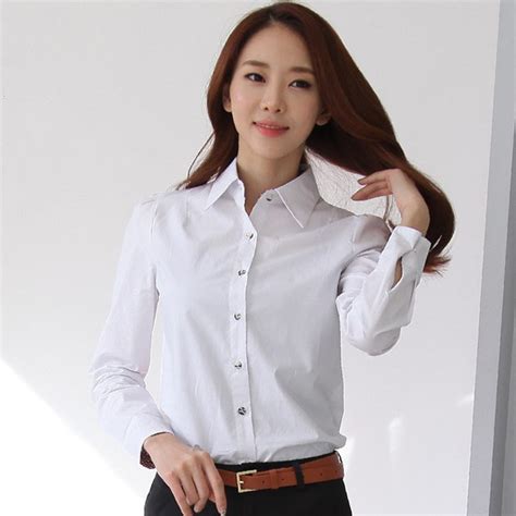 Korean Fashion Lady White Cotton Shirts Size S 2xl Back Button Design