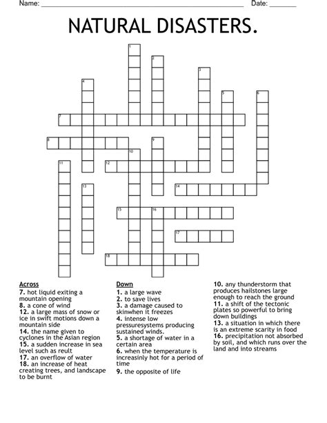 Natural Disasters Crossword Puzzle English Esl Worksheets In 2020