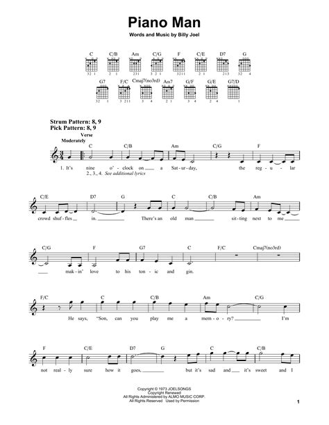 Piano Man Sheet Music Billy Joel Easy Guitar