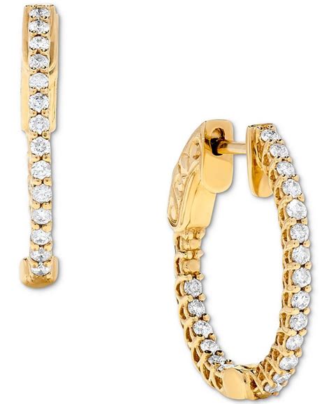 Macys Diamond Inside Out Oval Hoop Earrings 12 Ct Tw In 14k Gold
