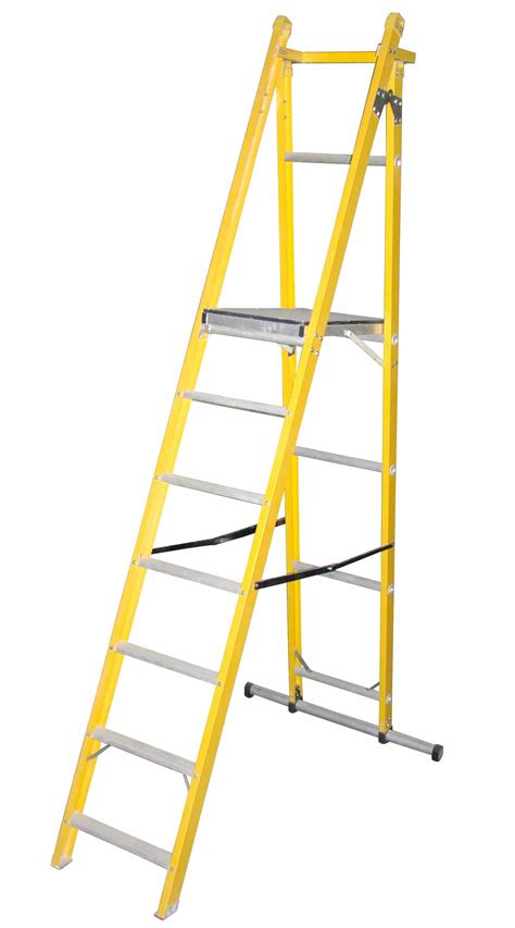 35kv 2m Yellow Fiberglass Folding Platform Ladder With Casters China