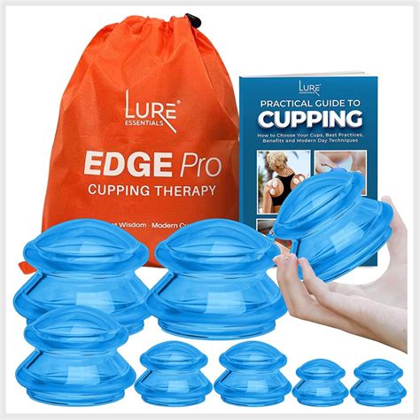 Lure Essentials Edge Cupping Set 8 Cups Ultra Clear Blue Silicone Cupping Therapy Set For