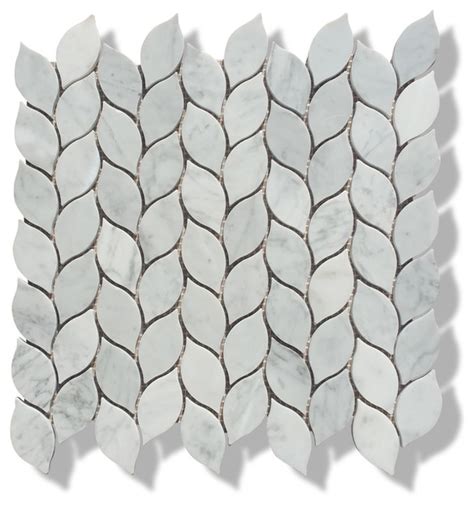 12x12 Carrara Marble Leaves Polished Mosaic Tiles Design 46