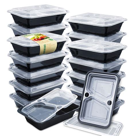 Enther 36oz Meal Prep Containers 20 Pack 3 Compartment With Removable
