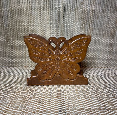 Vintage Wooden Butterfly Napkin Holdervintage Butterfly Etsy Uk