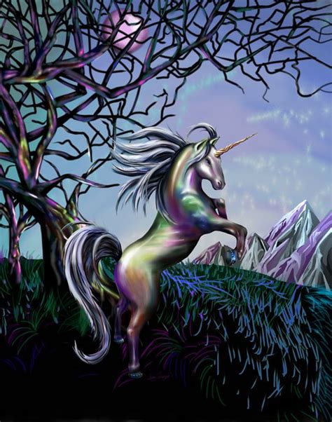 Colorful Unicorn In The Night Siera Tomczak Digital Art Fantasy