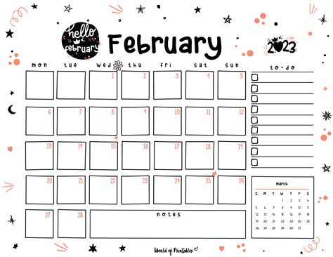 Cute February 2023 Calendar And Planner Set World Of Printables