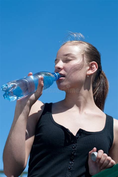 Yyoung Woman Drinking Water After Exercise Stock Image Image Of