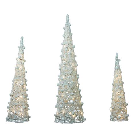 Northlight Seasonal White And Silver Glittered Cone Trees Set Of 3