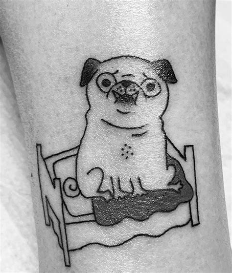 A Black And White Photo Of A Pug Tattoo On The Leg It Looks Like He Is