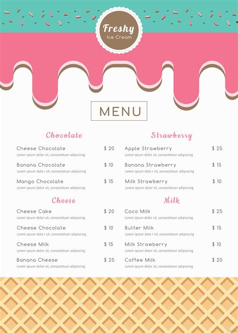 ice cream menu template  microsoft word microsoft