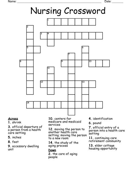 Free Printable Nursing Crossword Puzzles Printable Te