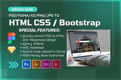 Convert Psd Figma Xd Png To Html Css Bootstrap Responsive