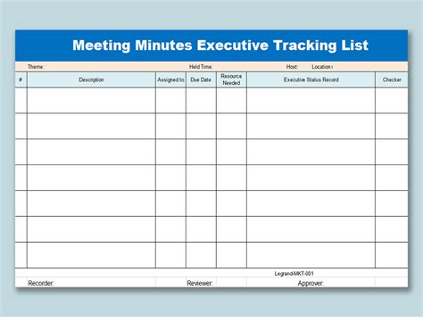 Excel Of Meeting Minutes Executive Tracking Listxls Wps Free Templates