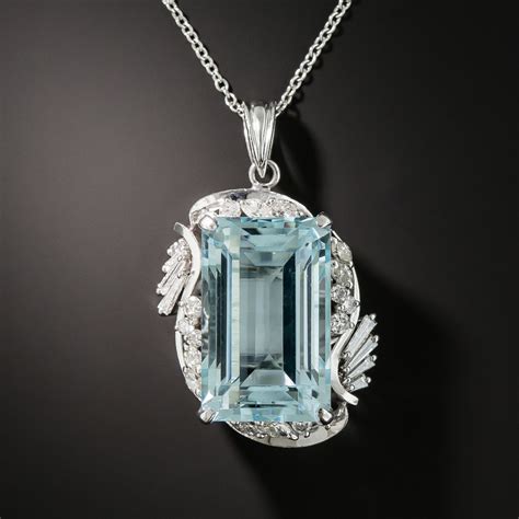 Estate Aquamarine Platinum Diamond Pendant Necklace