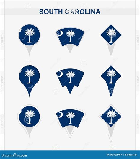 South Carolina Flag Set Of Location Pin Icons Of South Carolina Flag