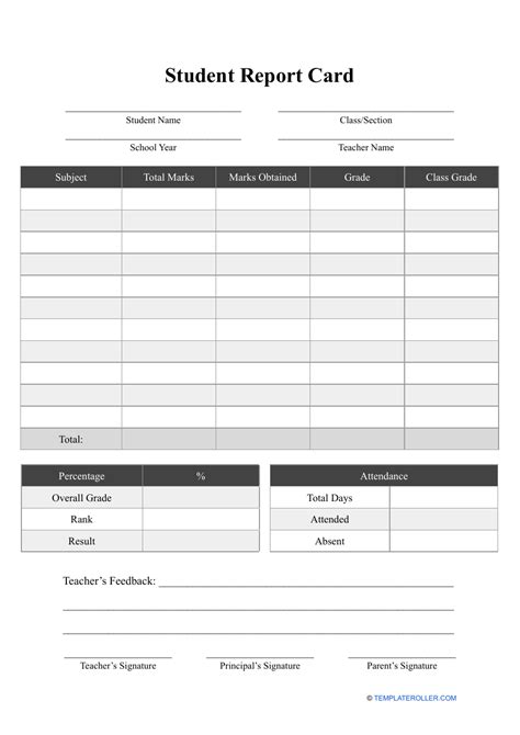 Student Report Card Template Big Table Fill Out Sign Online And