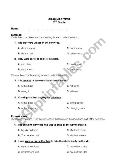 20 Grammar 3rd Grade Worksheets Worksheet From Home