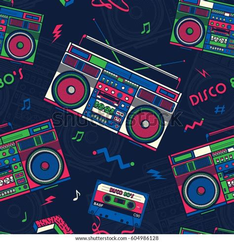 Retro Pop Eighties Boombox Radio Seamless Stock Vector Royalty Free 604986128 Shutterstock