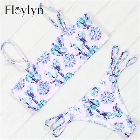 Floylyn Bikini 2018 Bikinis Women Swimsuit Floral Prints Bandage Swimwear Bathing Suit Cut Out
