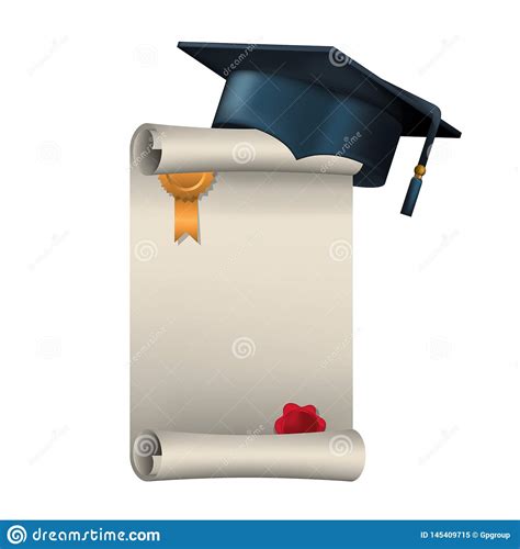 Graduation Certificate With Hat Isolated Icon Stock Vector